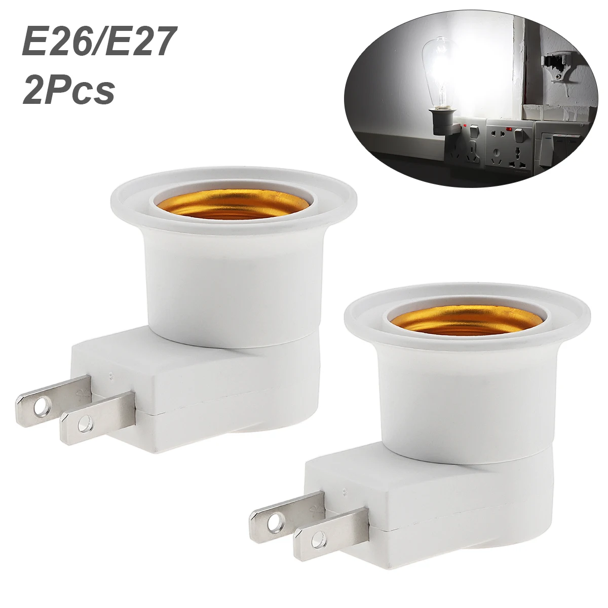 2pcs E26 E17 E12 Male to  E26 / E27 Female Lamp Base Lamp Holder Converter Socket Adapter with Switch for Bulb Lights