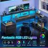 L Shaped Desk with File Drawers, 64" Home Office Desk with Power Outlet & LED Lights, Reversible Gaming Desk 3