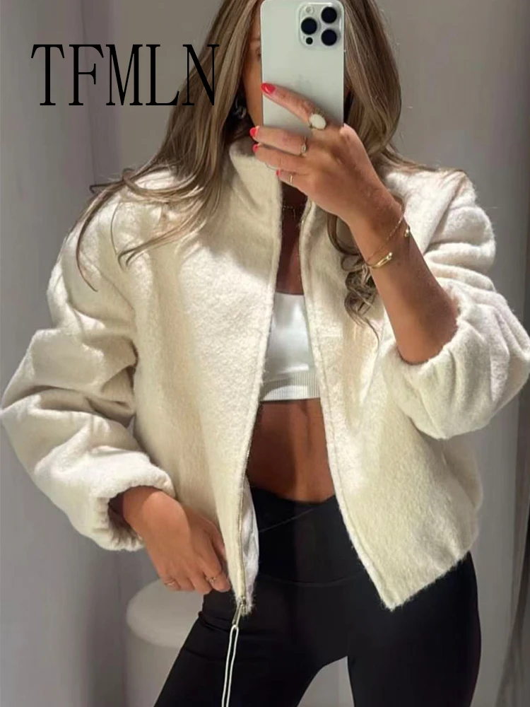 TFMLN Women Fashion Fleece Jacket 2025 New Autumn Winter Thickened Full Sleeve Stand Collar Zipper Coats Lady Outerwear Warm A