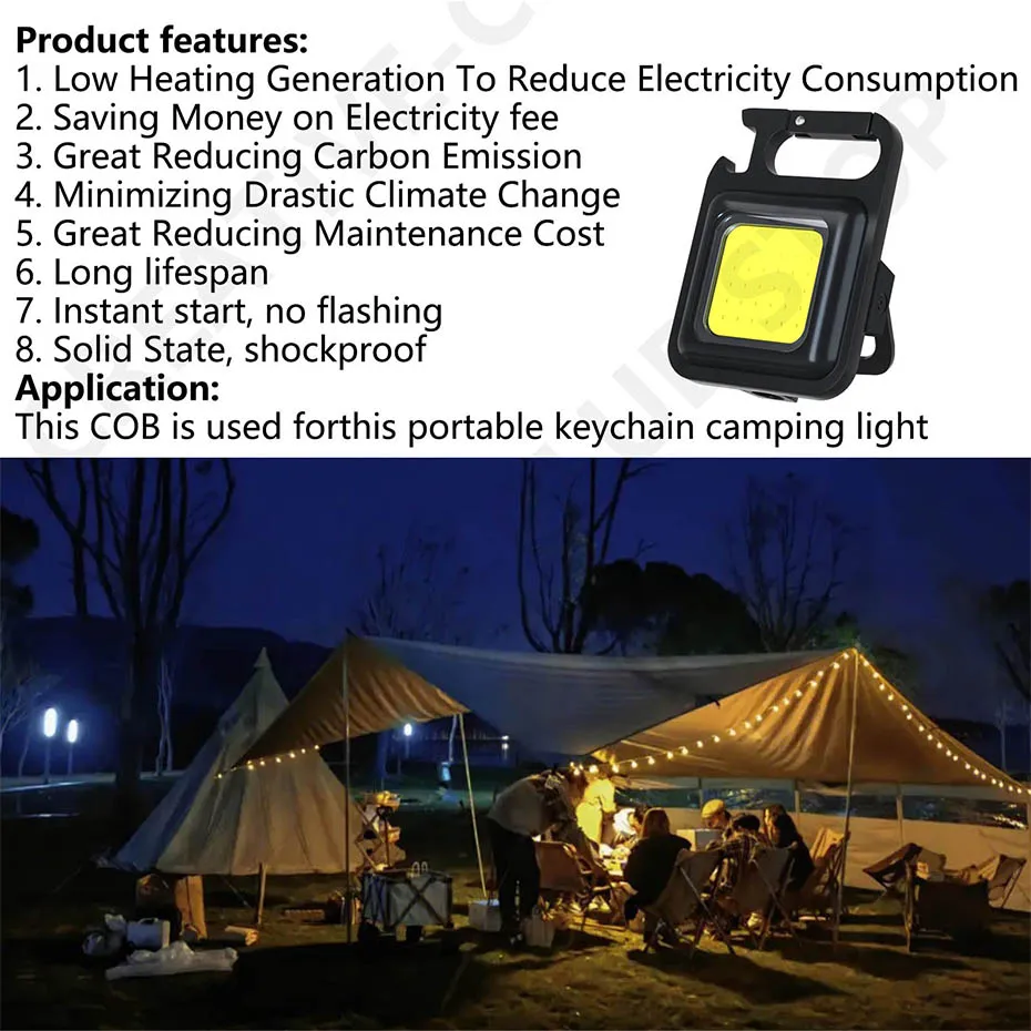Superhelle LED COB CHIP für USB Tragbare Mini-Schlüsselanhänger-Campinglampe Taschenlampe Outdoor DC 3-5V Max 5-15W 500-1500lm – Detail 5