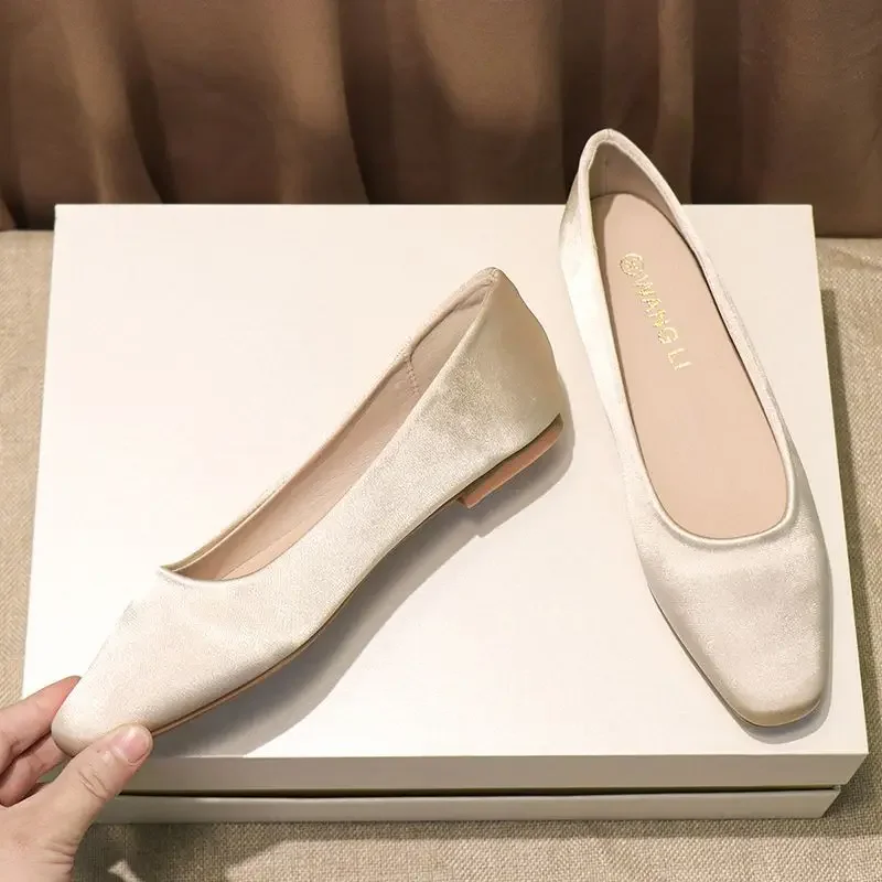 Shoes For Women Low Heel Elegant Office Slip-onSquare Toe Woman Flats 2025 Summer Chic Novelties Offer High Quality Fashion