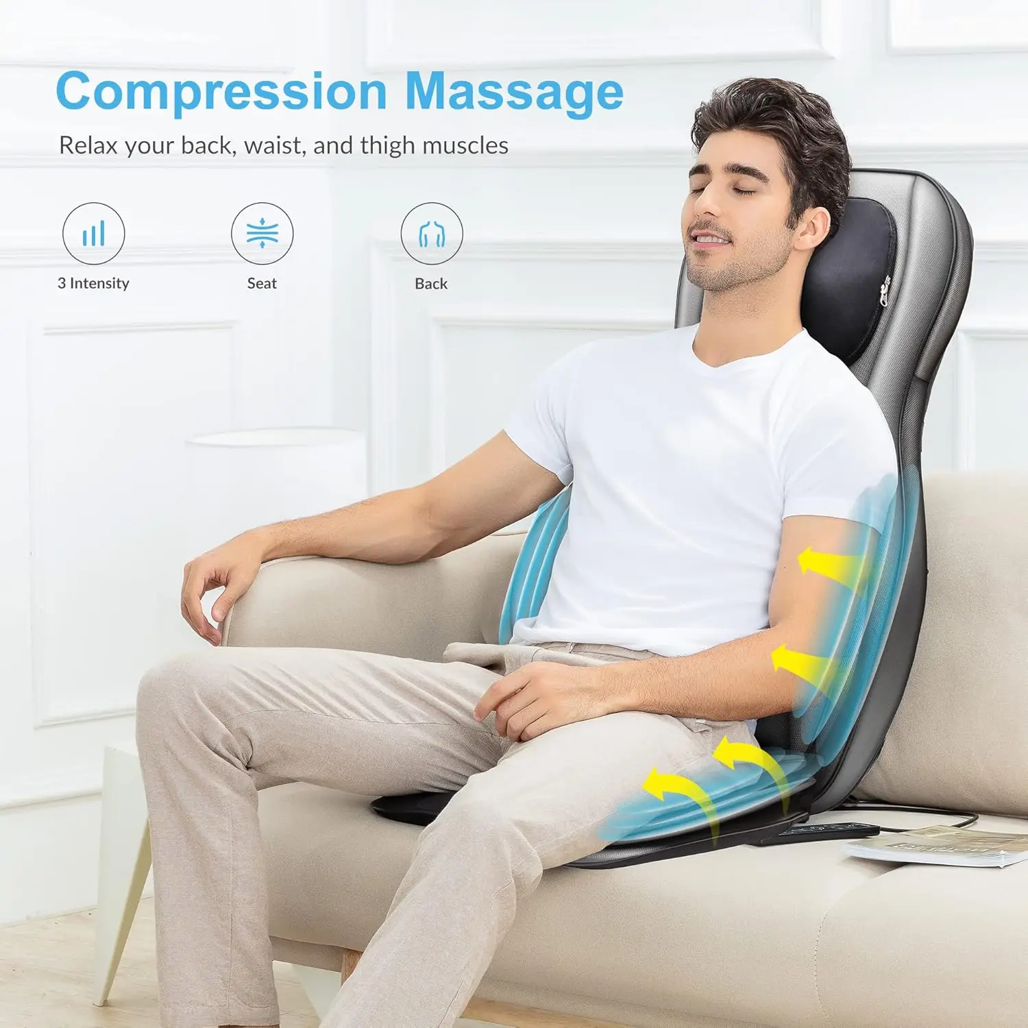 Kneading Massage Chair Pad, Adjustable Compression Seat Massager 5