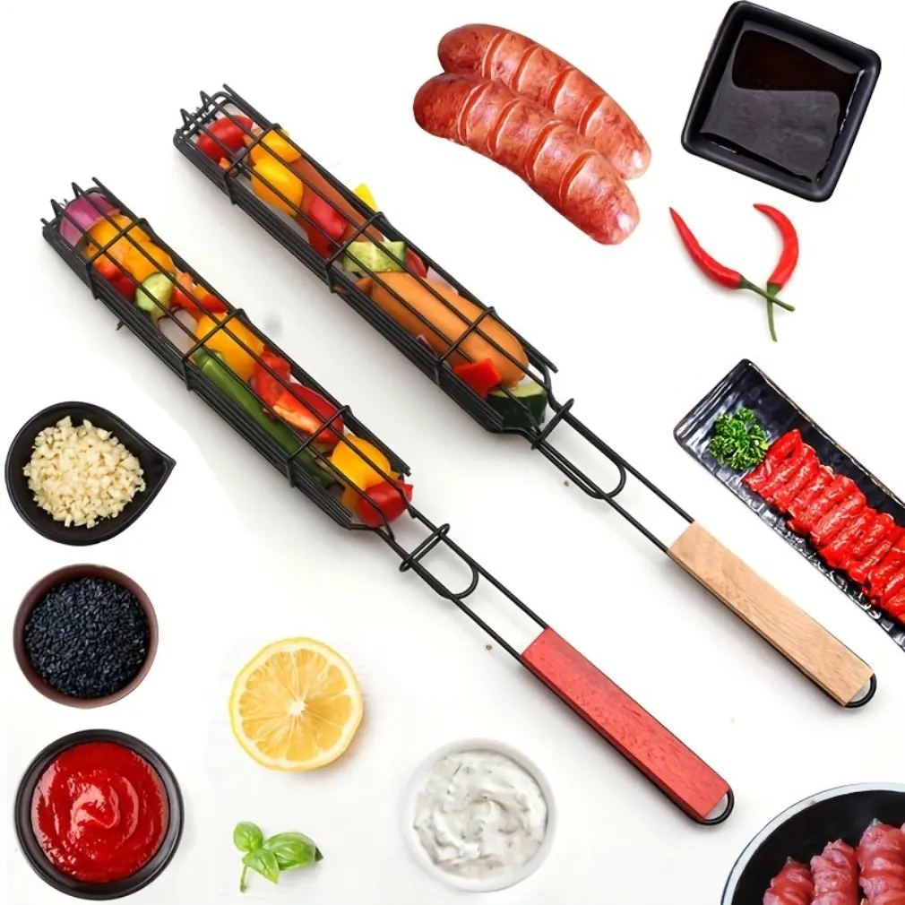 Mini Barbecue Cage BBQ Hot Dog Cage Outdoor Barbecue Basket Net BBQ Rack Stainless Steel