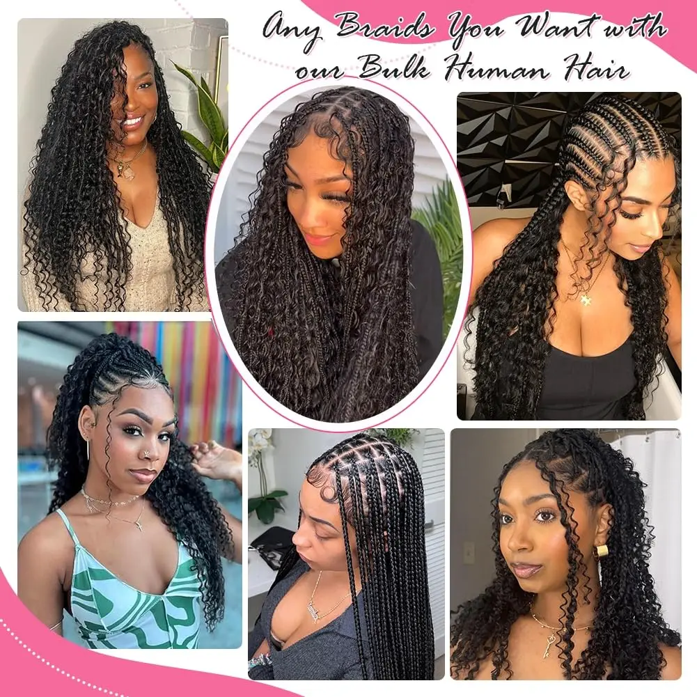 1 3 4 Bundles 16 Inch Brazilian Virgin Deep Wave Bulk Human Hair for Boho Braids 100G 12A Quality Braiding Hair Extensions 6