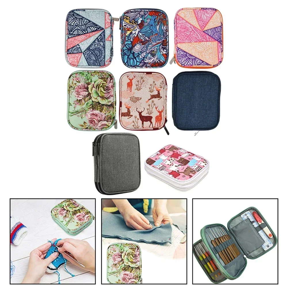 Empty Crochet Hooks Pouch Storage Bag Knitting Kit Case Organizer Bag For Crochet Needles Scissors Ruler Sewing Kit
