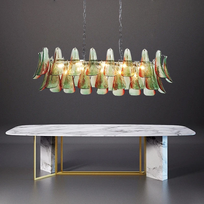 Nordic Vintage Green Glass Ceiling Chandelier Lights Designer Classic Hanglamp Lustres Lampara for Living Room Decoration