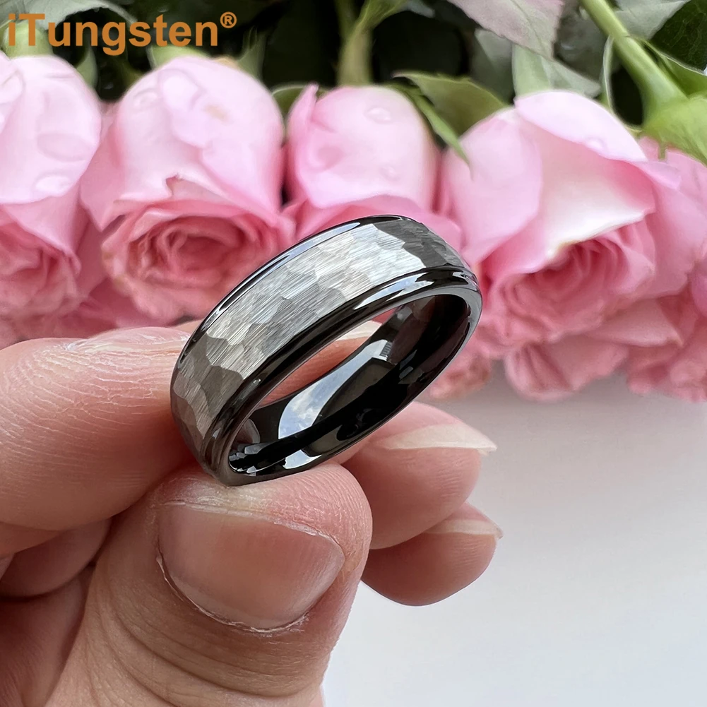 iTungsten 6mm 8mm Quality Hammer Ring Multicolor Tungsten Engagement Wedding Band Men Women Trendy Jewelry Comfort Fit