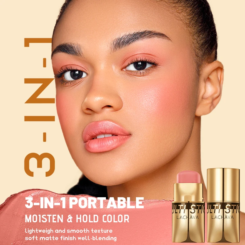 Blush Stick 3-In-1 Berry Waterproof Color Correction Multifunctional Makeup For Cheek Eye Lip