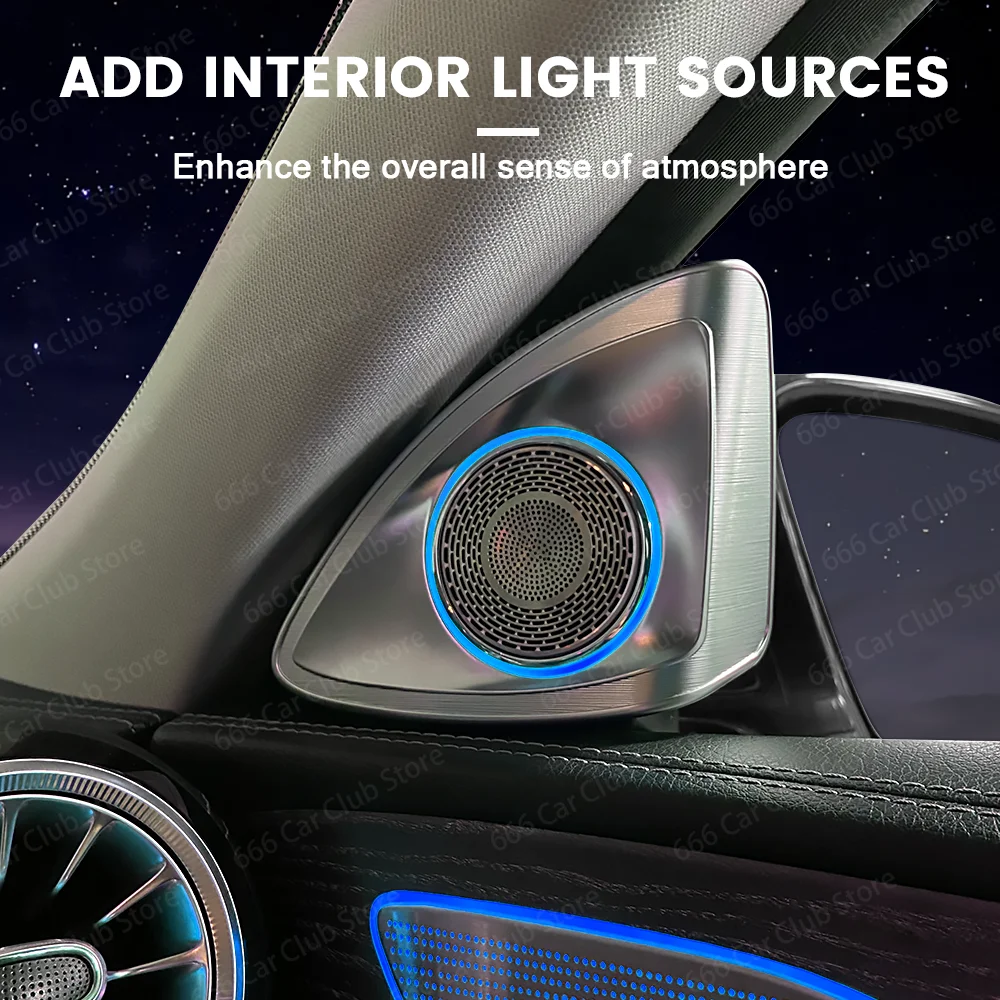 메르세데스 벤츠 W257 CLS C257 차량용 신형 64색 4D 트위터 스피커 RGB LED 엠비언트 라이트 4D 회전 트레블 혼 개조