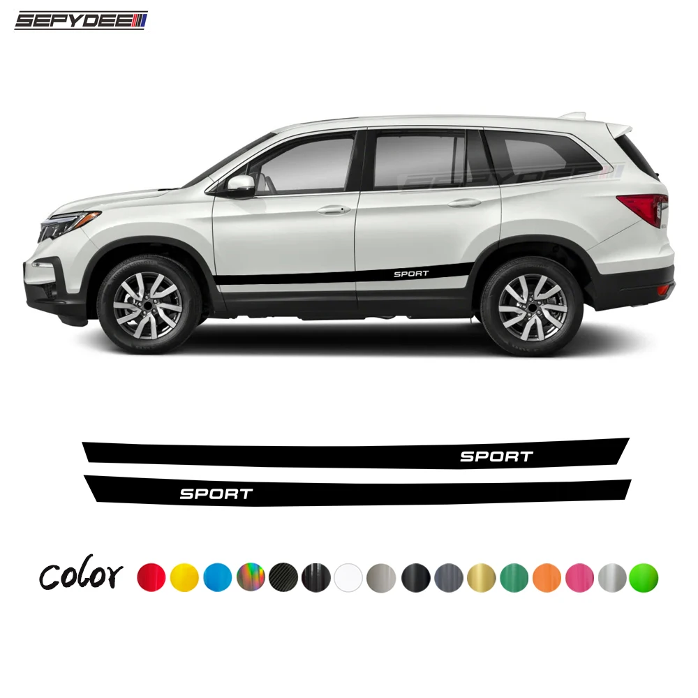 

2Pcs Car Door Side Stripes Skirt Stickers for Honda Pilot 2018-2022 Racing Sport Auto Body Decor Vinyl Decals Car Accessories