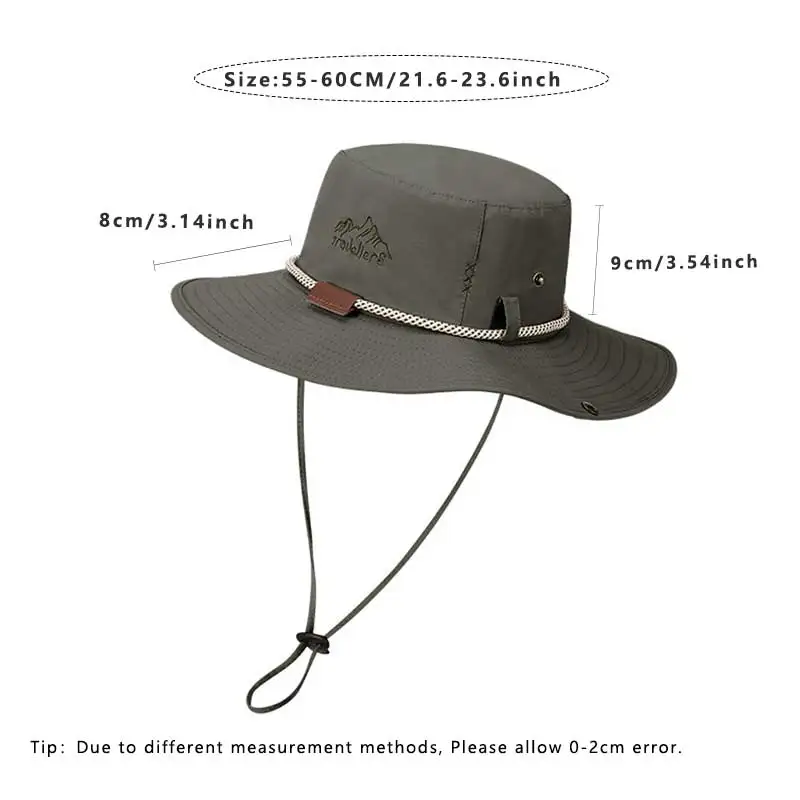 Männer Eimer Hut Sommer Leder Seil Kette Sonnenhut Wasserdichte Outdoor Wandern Angeln Kappe Uv Schützen Cowboy Hut Sonnenschirm Atmungsaktiv – Detail 1