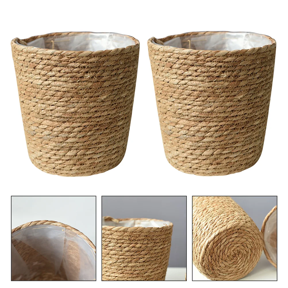 

2Pcs Seagrass Plant Containers Woven Baskets Planter Practical Storage Baskets