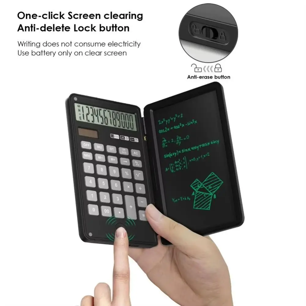 2in1 과학용 계산기 접이식 지울 수 있는 사무용 LCD 드로잉 패드 다기능 실용 기능 계산기(태블릿 포함)