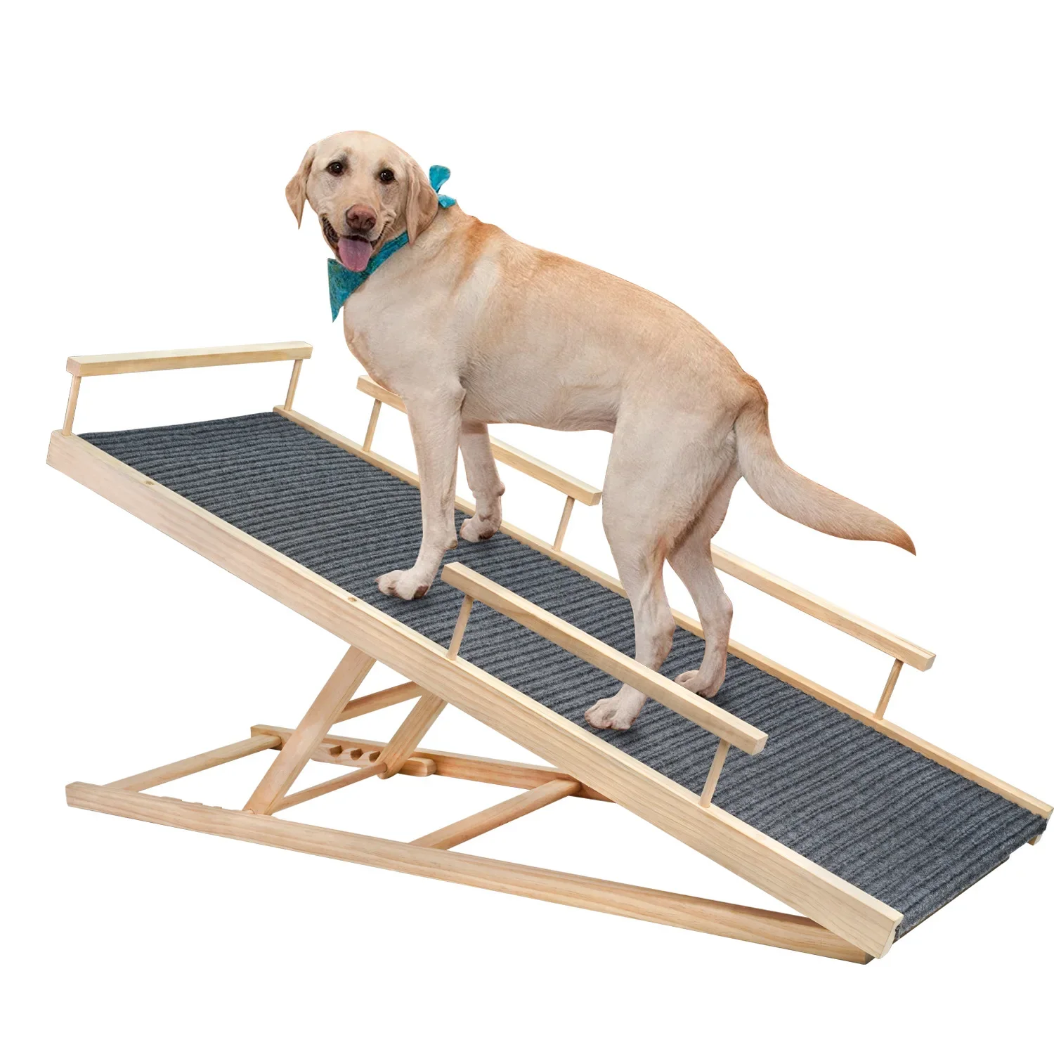 Solid Wood Stairs Adjustable with Armrest Pet Dog Ladder Pet Non-Slip Dog Sofa Fence Climbing Ladder Stairs for Dogs