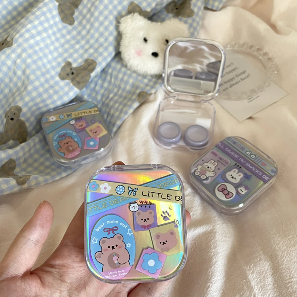 

Laser Bear Rabbit Cover Contact Lens Case Box With Mirror Colored Lenses Container Beauty Lens Storage Box Travel Set Gift Girl
