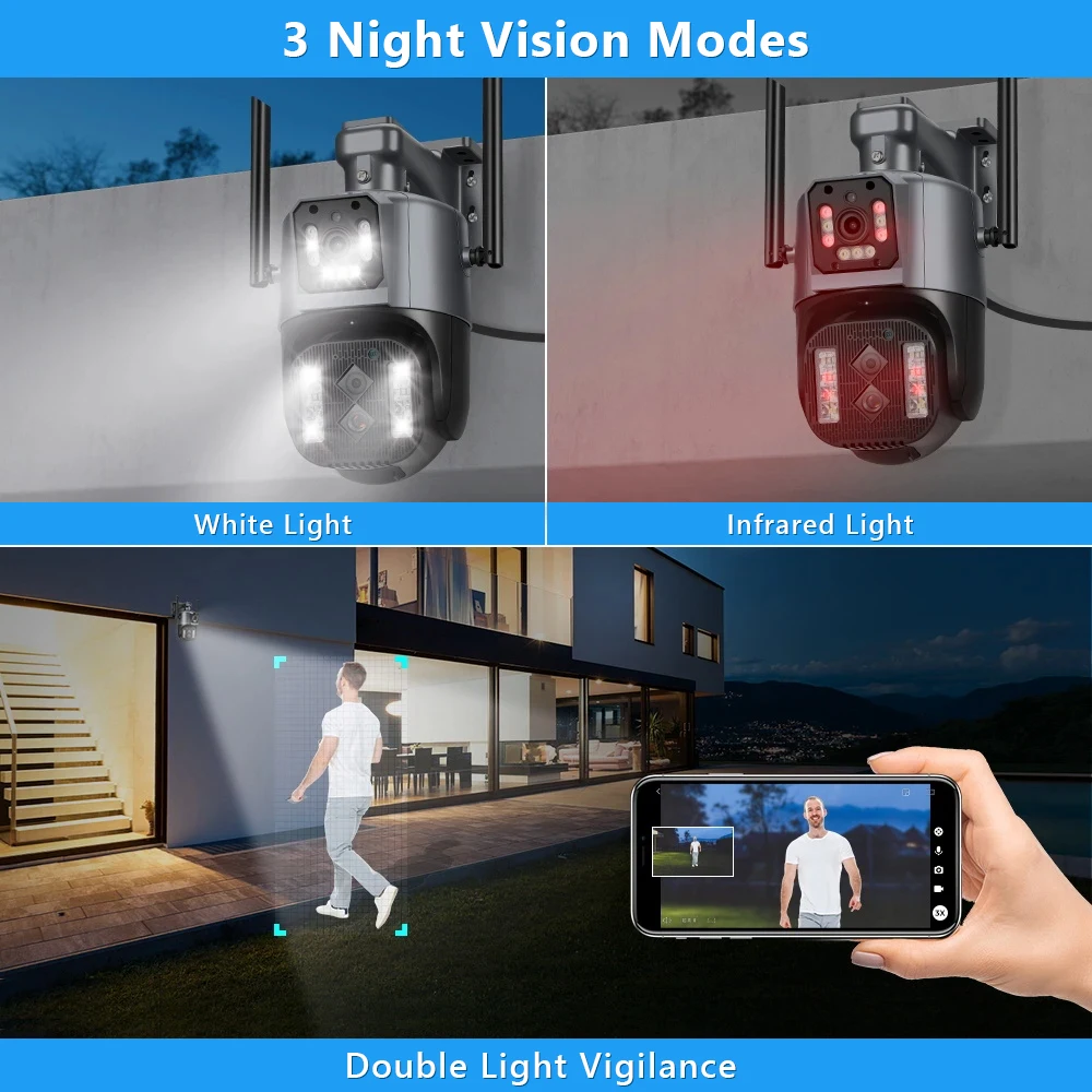 MOVOLS 8MP Three Lens WIFI IP Camera 10X Optical Zoom Outdoor PTZ Auto Tracking