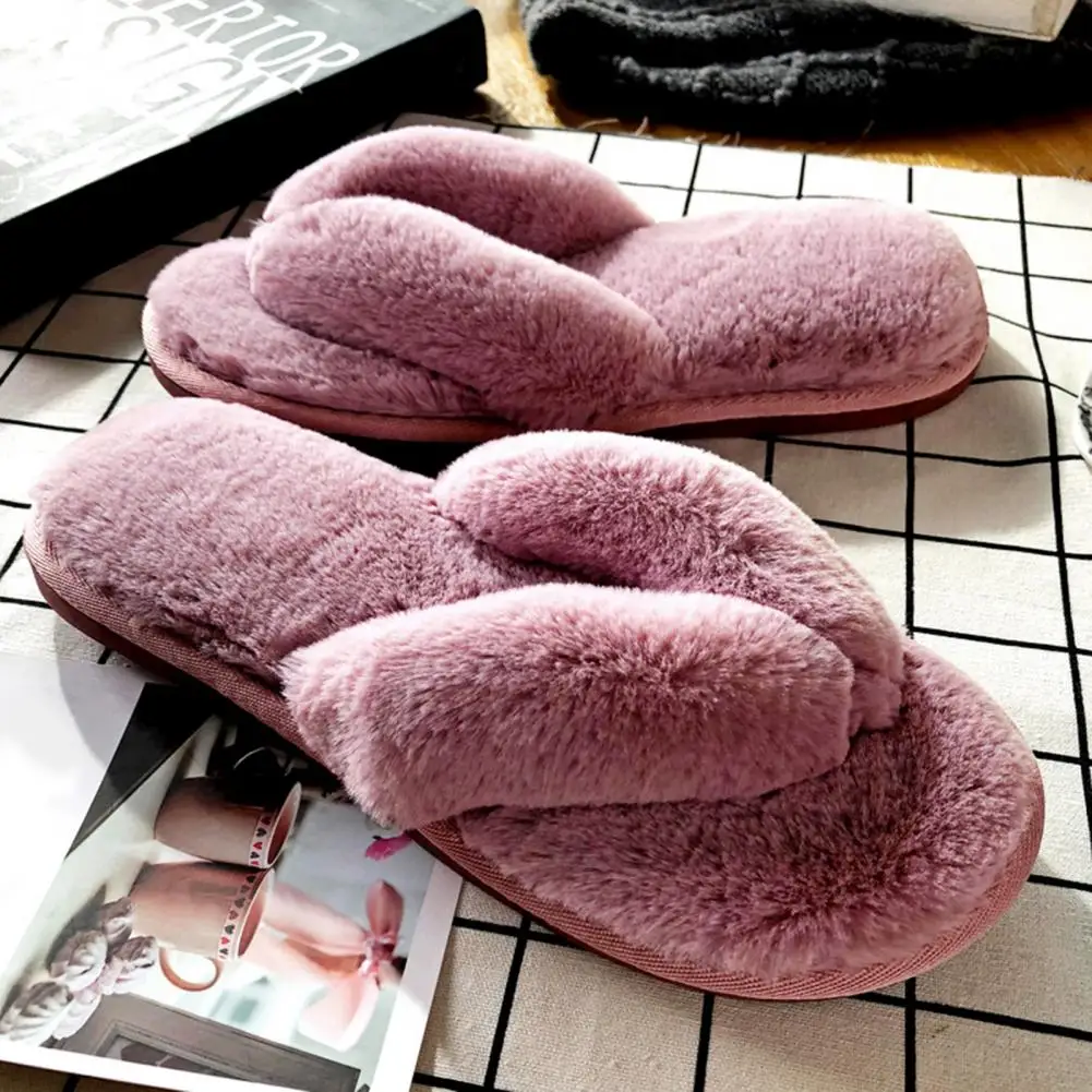 

1 Pair Trendy Women Slippers Pure Color Cozy Winter Flip Flops Practical Winter Flip Flops