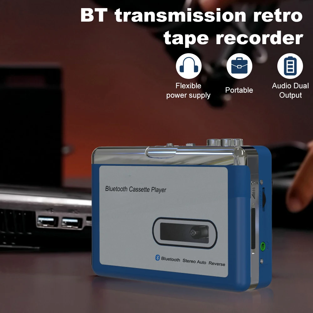Portable Bluetooth Cassette Player Walkman Portable Cassette Tape Player Music Tape Recorder Output to Headphone