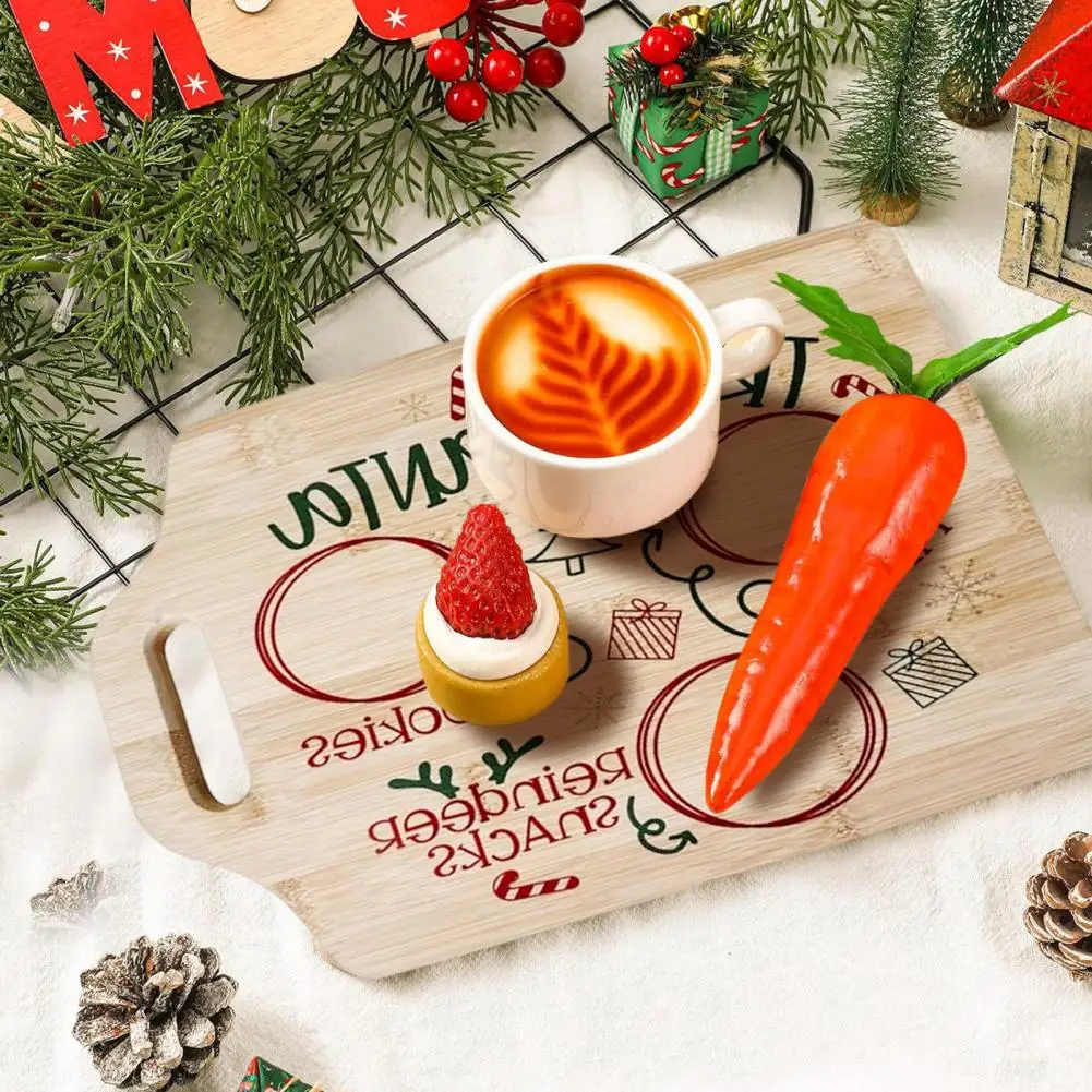

Holiday Snack Tray Solid Wood Christmas Santa Claus Treat Tray with Hollow Handle Reusable Holiday Decoration for Xmas Milk