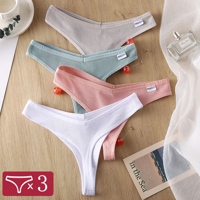 

3Pcs/Set Women Cotton Thongs Panties Sexy Low Waist G-String Briefs Ladies Brazilian Lingerie Girls Breathable Intimates Bikini