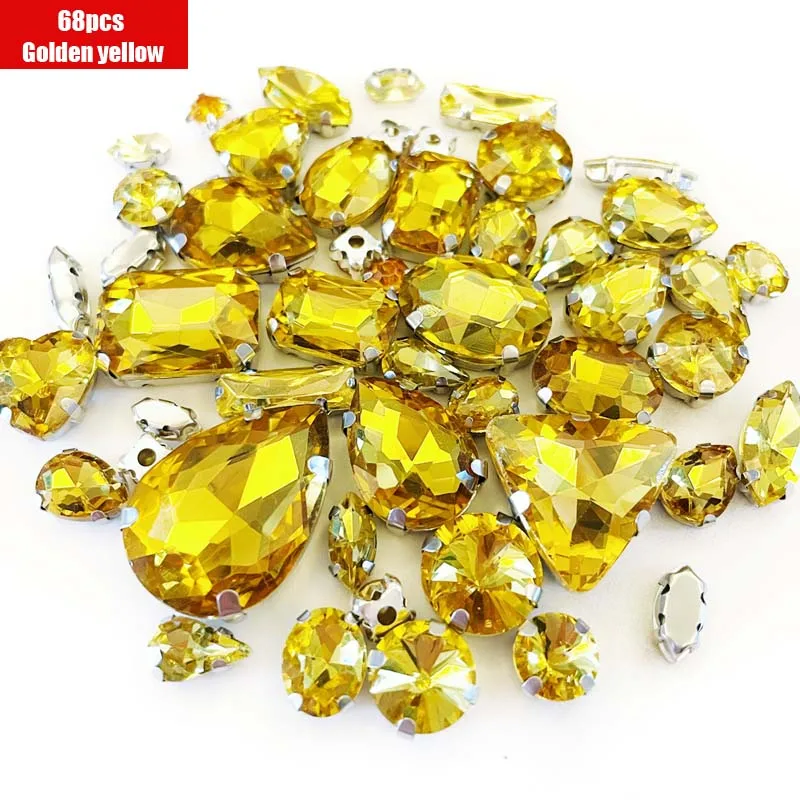 Mix Crystal Sliver Claw Setting Rhinestones 68Pcs Sewing Clothe For Needlework Stone DIY Sew On Wedding Dress Shoes Bags