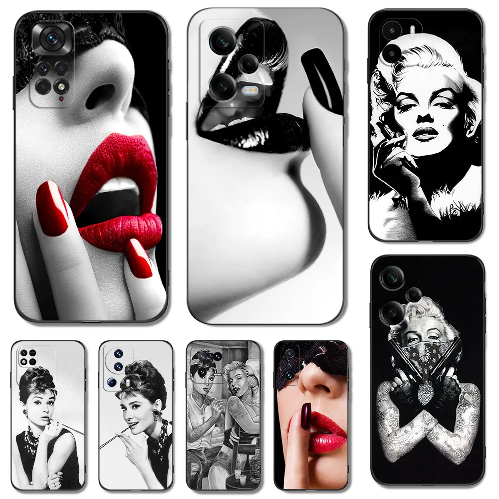 Custodia In Tpu Nero Per Xiaomi 13 Pro Lite Cover Per Telefono Audrey Hepburn Tatuata Marilyn Monroe