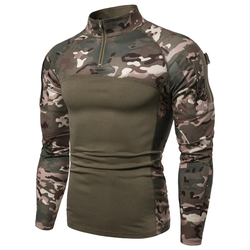 

Men's Tactical Camouflage T-shirts Spring Autumn Long Sleeve Outdoor Hunting Climbing Breathable Sport Shirts Tops Clothing
