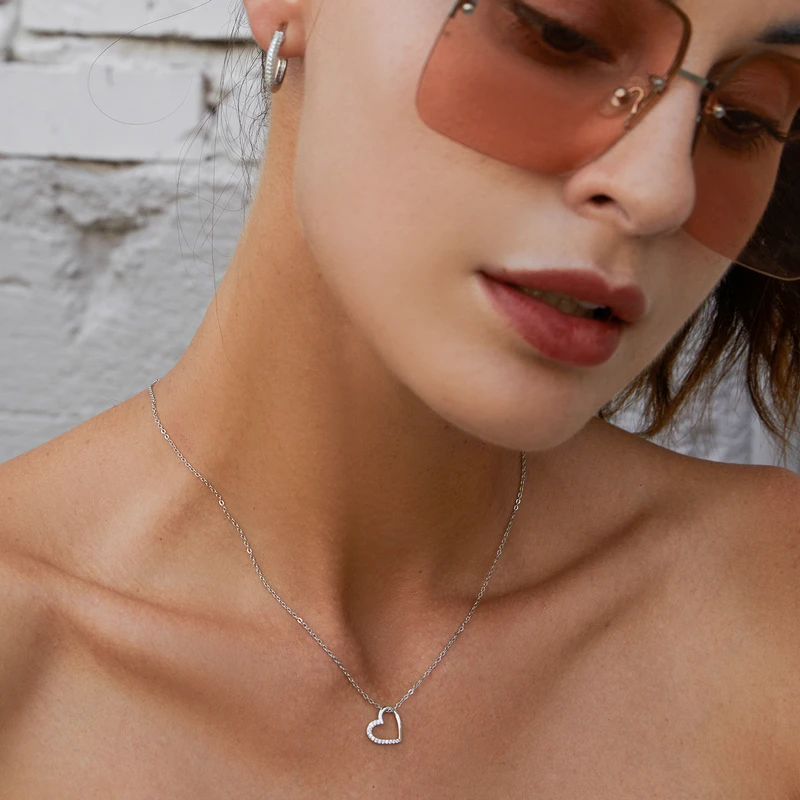 Silver Chain Necklace BAMOER Genuine 925 Sterling Silver The shape of love Chain for Women Godl Plated Heart 3 Color 18.11''