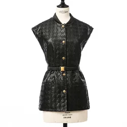 Fashion Spring Clothing French Fashion Women Vest Female Sleeveless Garment Thin Retro Ruffled Genuine Leather Gelit Casacas