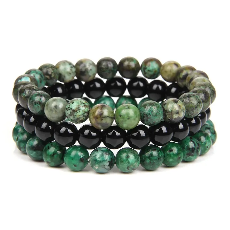 3Pcs Natural Stone Bracelet 8mm Rhodonite Rose Pink Quartz's Amethysts Hematite Bracelets for Women Men Jewelry Mallzona