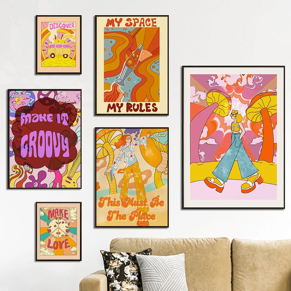 

Colorful Cartoon Quote Cute Bus Poster Art Wall Print Psychedelic Flower Spiritual Canvas Painting Kid Nursery Room Home Decor