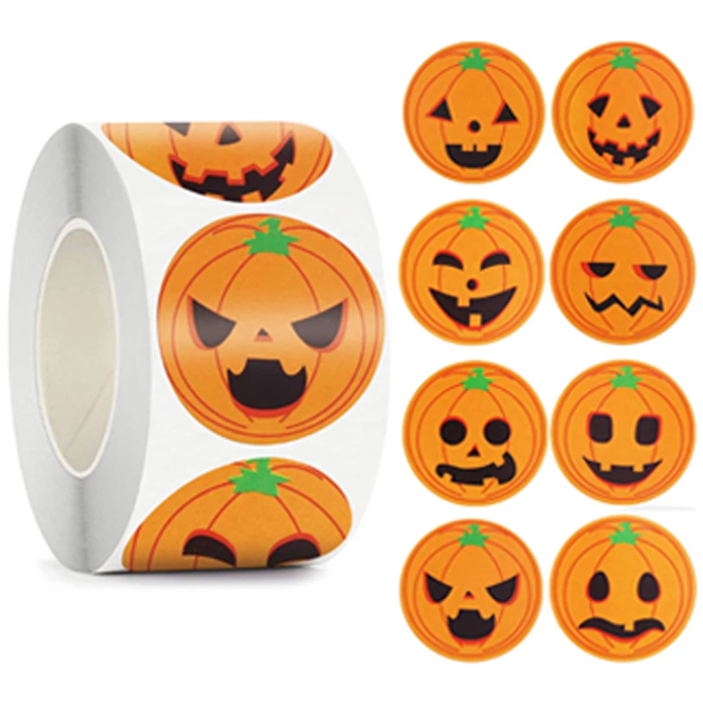 

500pcs Happy Halloween Pumpkin Sticker Label 1inch Halloween Sticker for Kids Toy Gift Party Baking DIY Packaging Decoration Tag