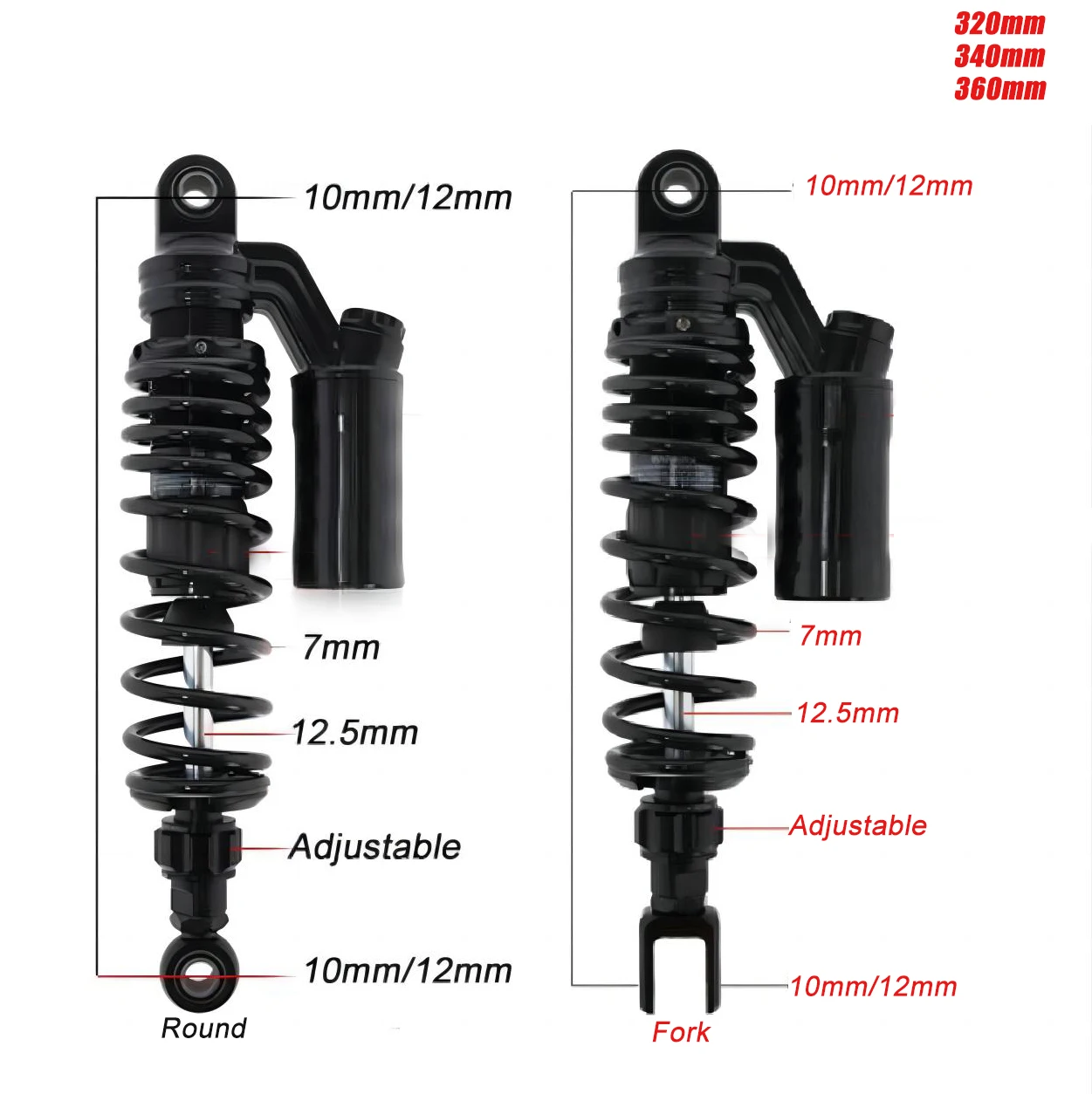 

1 pcs 320mm 340mm 360mm Motorcycle rear air shock absorbers for Honda Suzuki Yamaha Kawasaki BW 125 Dirt Bike Gokart Quad ATV