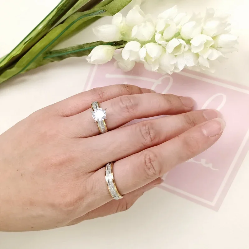 Engagement Rings 4mm Couple Lover Women Men Stainless Steel Zircon Korean Style Jewelry Wedding WC033