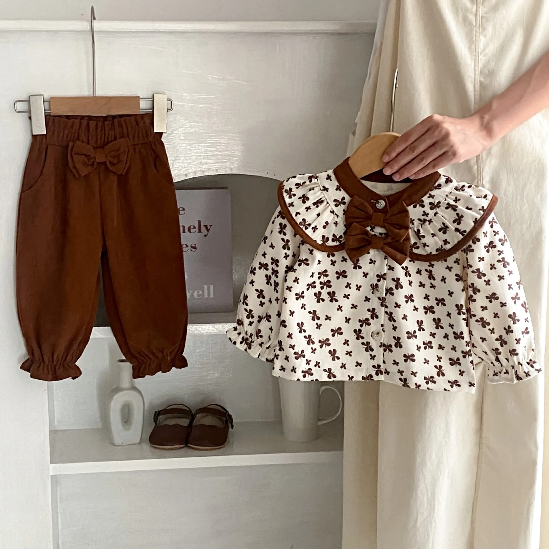 

Baby Clothing Sets 2023 Autumn New Infant Girls Suit Four-leaf Clover Print Bow Tops+Leg Pants Two Piece Toddler Girls Outfits