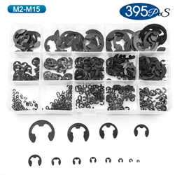 NINDEJIN Black Carbon Steel E - Clip Assortment Kit - 395pcs & 810pcs External Retaining Circlip Washer Set (395pcs)