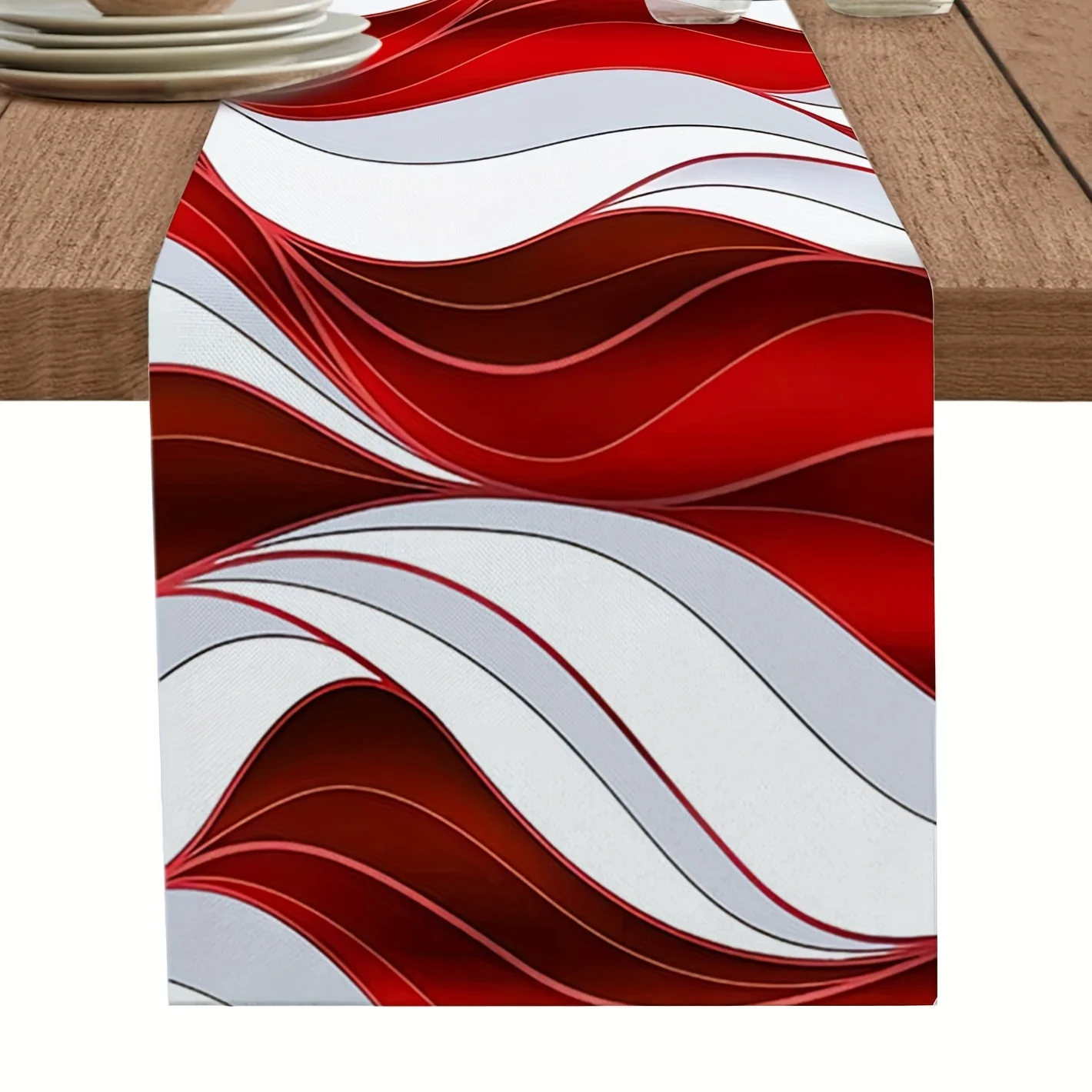 

Красно-белые градиентные линии, абстрактный танс, витые настольные дорожки, моющаяся кухня для столовой, украшение для дома