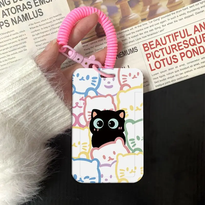 Card Holder 1 Pc Cute Cat Card Holder for Student Korean Fashion Kawaii Cat Kpop Idol Photocard Holder Portable Worker Card Lanyard card holder,credit card holder,photo card holder