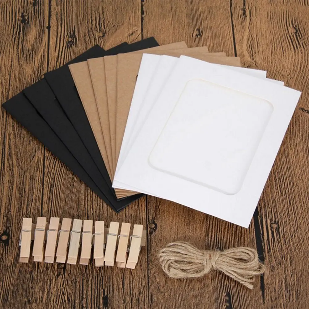 Combination Paper Frame 10pcs With Clips DIY Kraft Paper Picture Frames Hanging Wall Photos Album Home Decoration Craft photo frame art frames wood picture frame