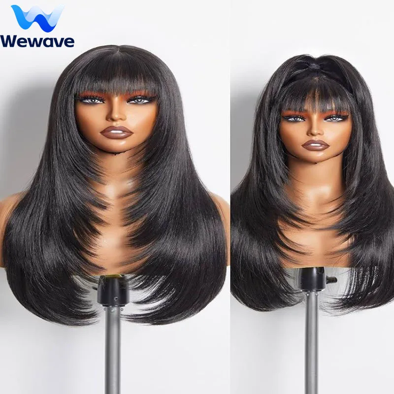 Wewave perruques de cheveux humains droites avec frange 1b perruque noire pas de dentelle couleur naturelle pleine Machine perruque d'origine brésilienne