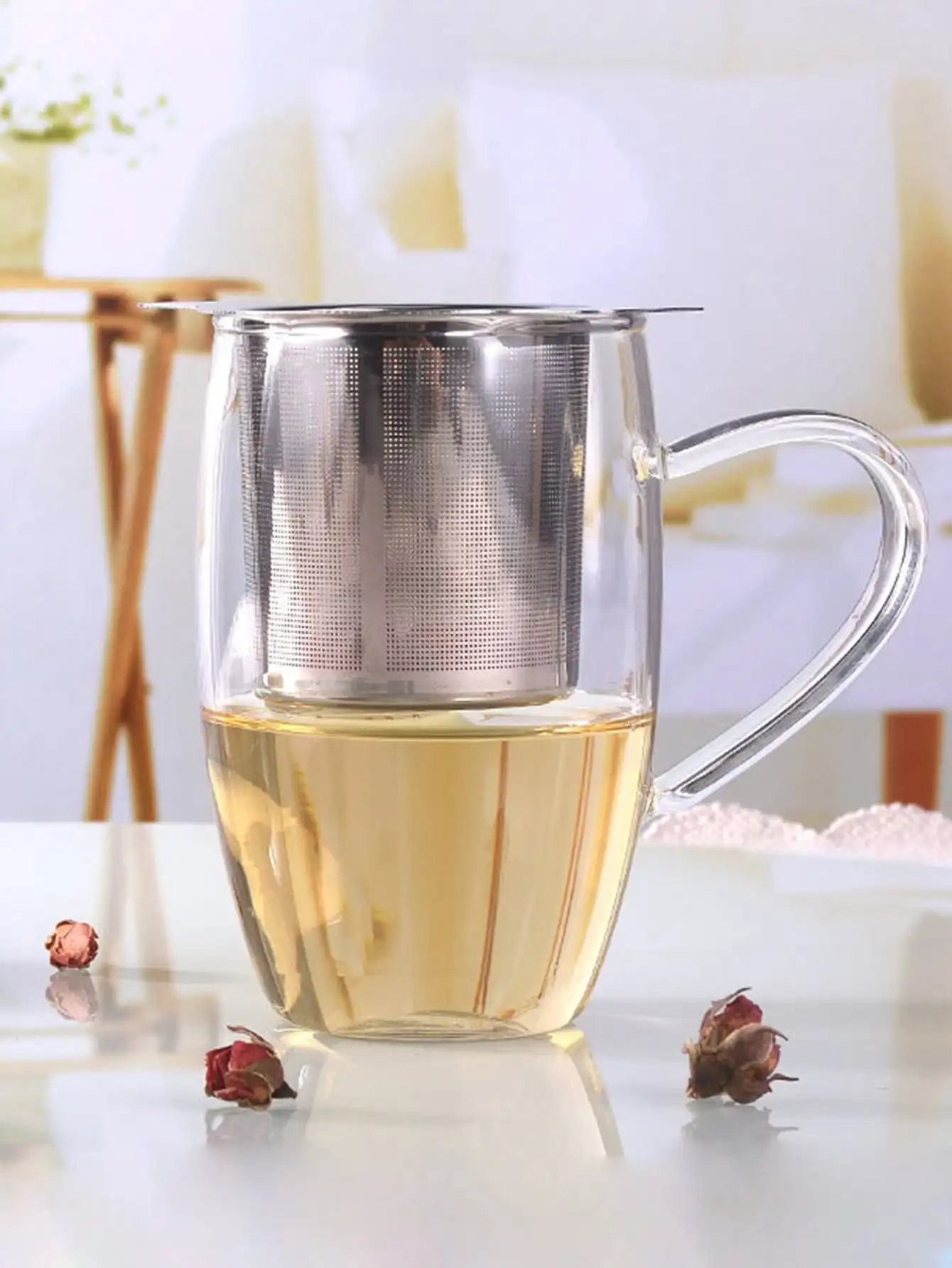 1pc Double Handles Tea Infuser with Lid Stainless Steel Fine Mesh Coffee Filter Teapot Cup Hanging Loose Leaf Tea Strainer