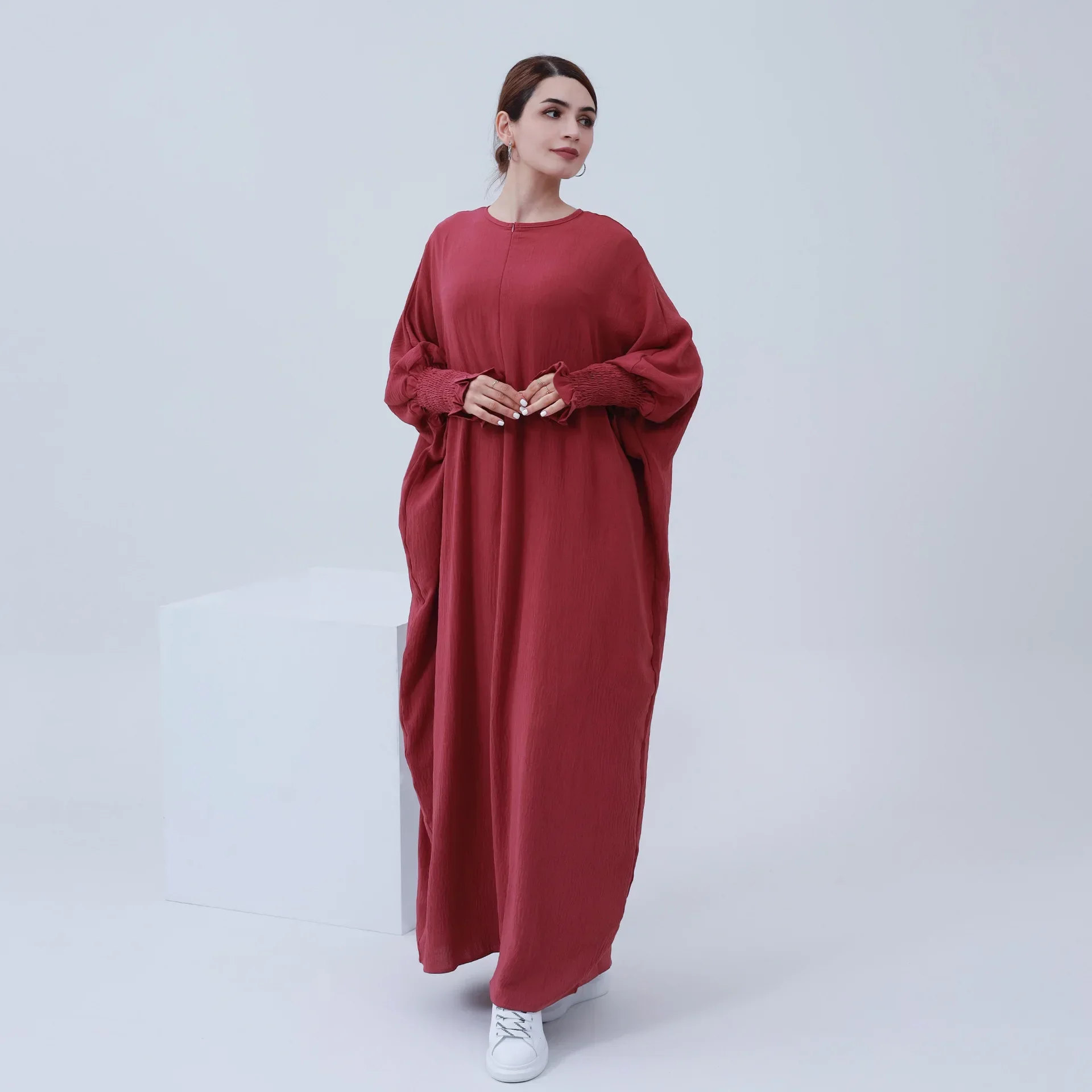 Ramadan Eid Prayer Dress Turkish Hijab Robe Muslim Women Crepe Fabric for Abaya Dubai Loose Islam Clothes Modest Dresses Outfit