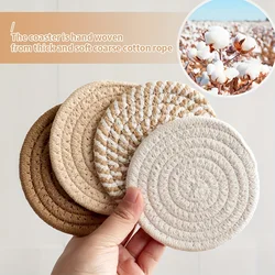 Set of 4 Minimalist Cotton Drink Coasters with Non-Slip Lining - 11 cm (4PCS)