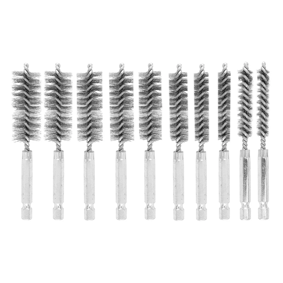 

10Pcs Stainless Steel Bore Brush in Different Sizes 1/4Inch Hex Shank,Wire Brush Attachment for Drill Set