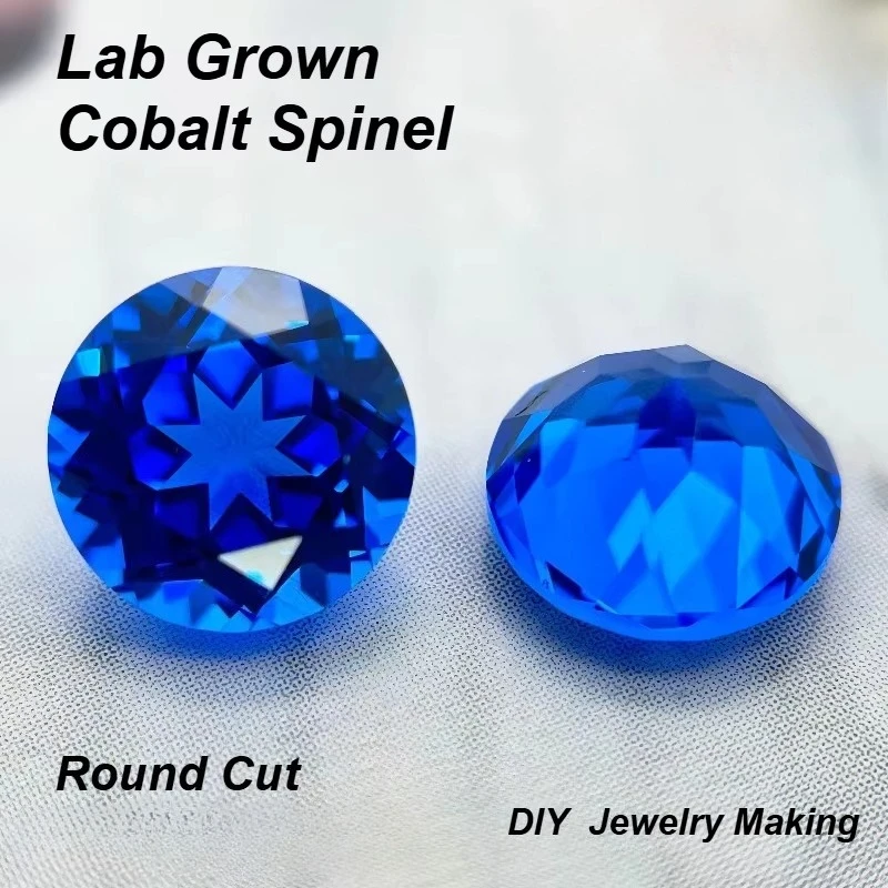 Hochwertiger im Labor gezüchteter Cobalt-Spinell-Edelstein im Rundschliff für DIY-Ringe, Halsketten und Ohrringe, Hauptmaterialien wählbar, Zertifikat inklusive