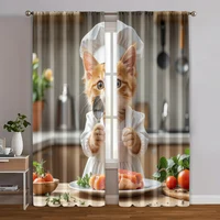 2pcs, Curtains Digital Printed Cat Chef Theme Durable Polyester (without rod) Decorations Outdoor Ldeal for Bedroom, Living 1