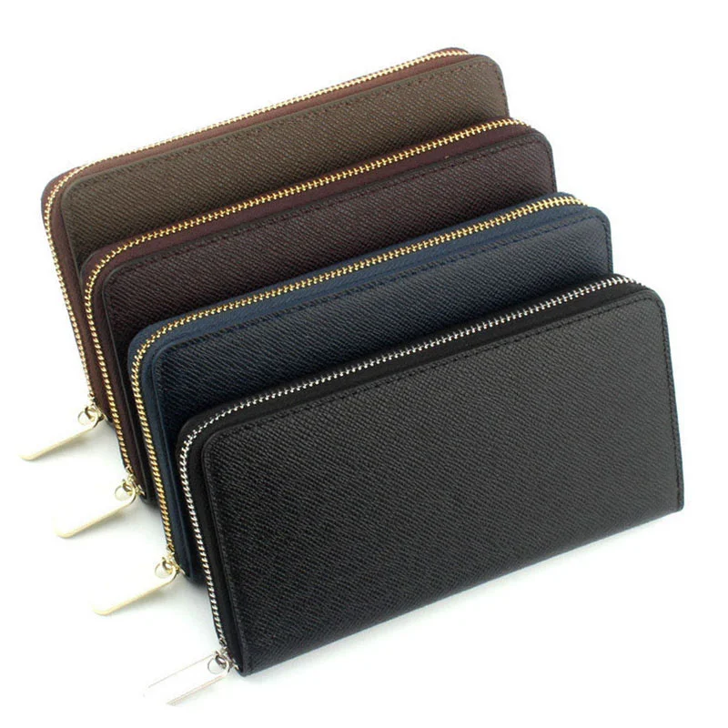 Free Personalized Customized Letter Genuine Saffiano Leather Zipper Long Wallet Multi Card Wallet Men's Wallet Handbag