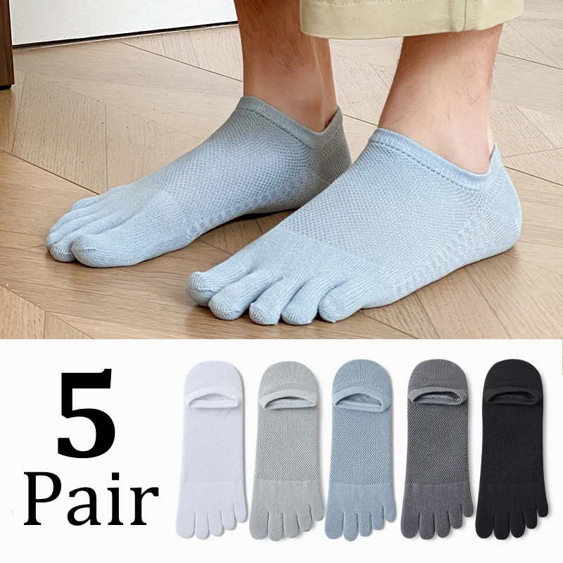 

5 Pairs Summer No Show Five Finger Socks Mens Boy Shallow Mouth Thin Breathable Solid Invisible Socks With Toes Sports Socks