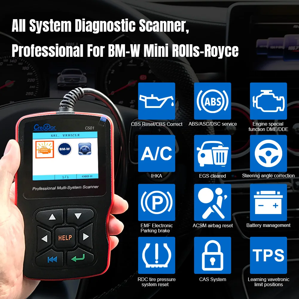 for BMW/Mini Latest V8.0 OBD II Code Scanner Full System Check ABS/SRS/DSC/Engine/EPS/Auto Transmission/Air Condition/Instrument Diagnostic Scan Tool CREATOR C310 