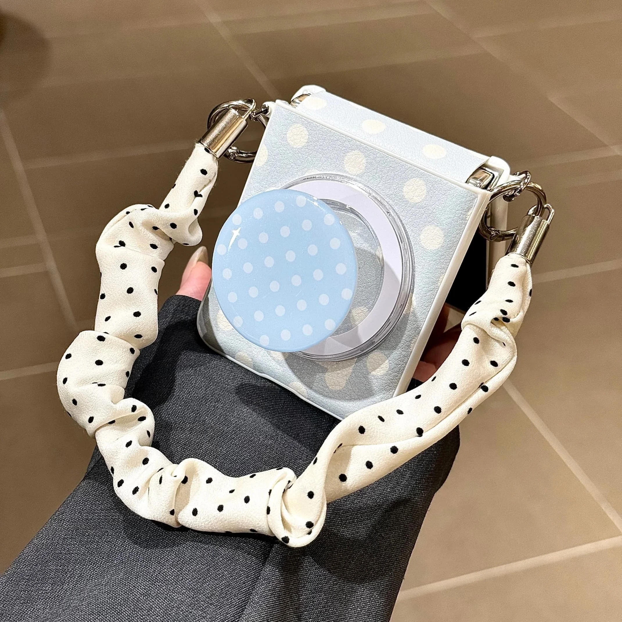 Korean Cute Polka Dot Magnetic Phone Case with Magsafe Stand and Chain